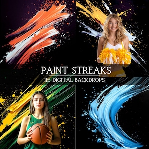 115 cyfrowych tła Paint Streak, tło Paint, tła do fotografii szkolnej w kolorze do plakatów sportowych, tła sportowe i dla seniorów