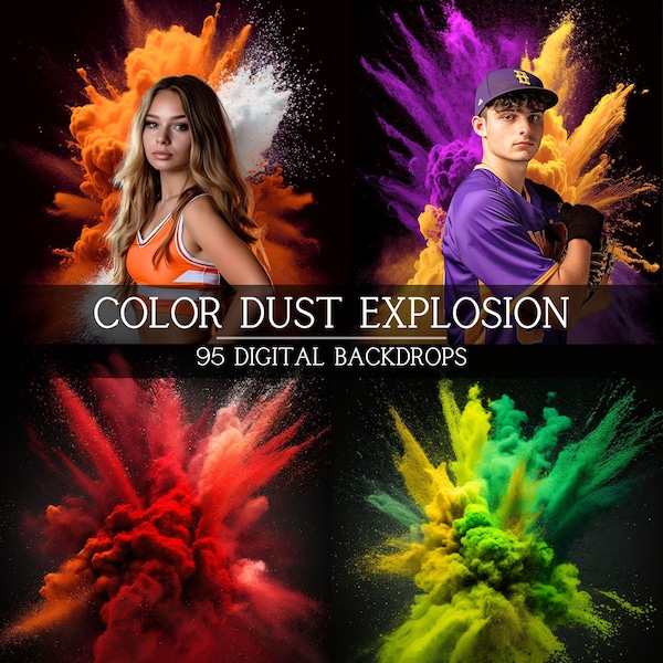 Color Dust Explosion Digital Backdrops: Sports Photography, School Posters (Digital Download)