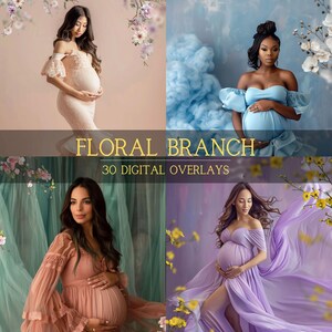 Floral Branch Photo Overlays: Maternity Photography Backdrops (Digital Download)