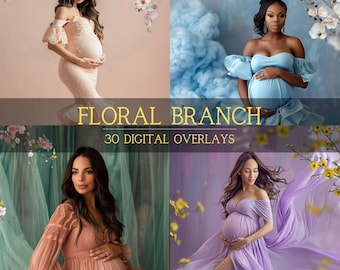 Floral Branch Photo Overlays: Maternity Photography Backdrops (Digital Download)