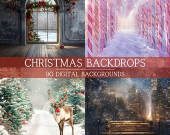 90 Christmas Digital Backdrops: Festive Holiday Photo Backgrounds (Digital Download)