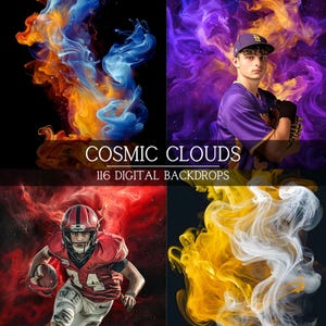 116 Cosmic Cloud Sports Digital Backdrop, Galaxy-Inspired Basketball Design, Vibrant Fantasy Sports Art, Energetic Cosmic Cloud Background