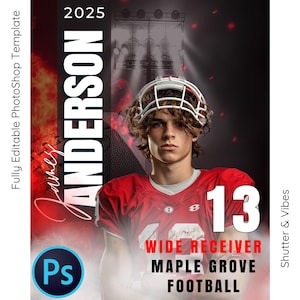 Football Poster Template | Sports Background & Digital Backdrop For Senior Sports Poster, Memory Mate, Football Banner Photoshop