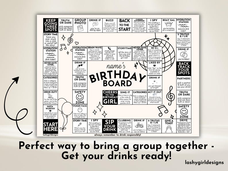 Birthday Board Game Printable Drinking Board Game Birthday Party Games ...