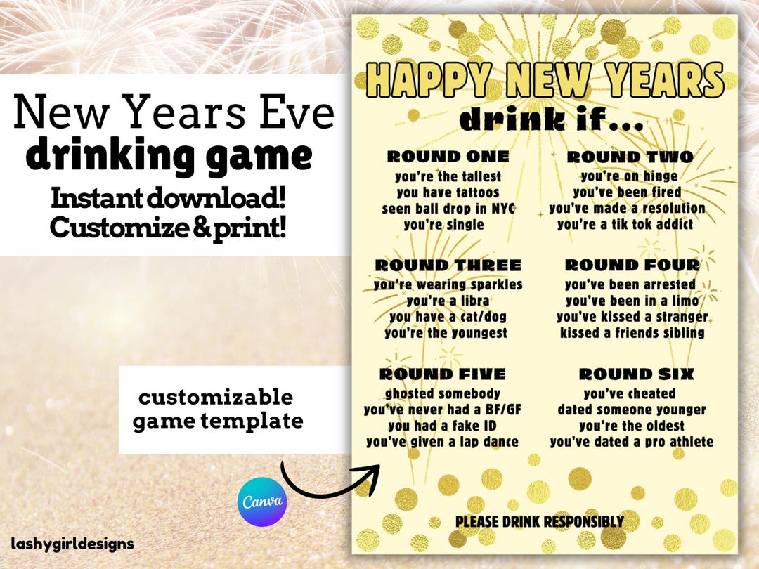 New Years Eve Party Game Template Digital Download NYE Party Drinking ...