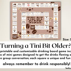 Tini Bit Older Birthday Board Game Espresso Martini Birthday Party Decor Girls Night Games Printable Drinking Board Game Bachelorette Board image 2