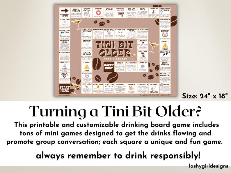 Tini Bit Older Birthday Board Game Espresso Martini Birthday Party Decor Girls Night Games Printable Drinking Board Game Bachelorette Board image 2