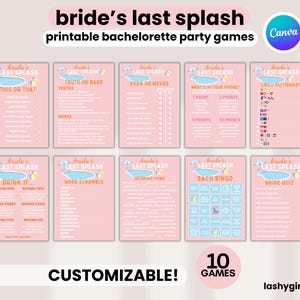 Brides Last Splash Bachelorette Games Printable Drinking Games Pool Party Bachelorette Printable Party Bundle Beach Hen Do Decorations