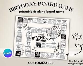 Birthday Board Game Printable Drinking Board Game Birthday Party Games Personalized Party Decor Printable Drinking Games Girls Night