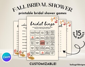 Bridal Shower Games Bundle Autumn Bridal Shower Decorations Fall Engagement Party Ideas Wedding Shower Games