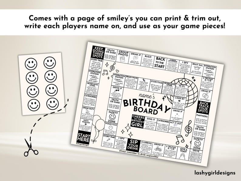 Birthday Board Game Printable Drinking Board Game Birthday Party Games ...