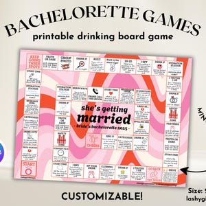 Pink Bachelorette Drinking Board Game Printable Bachelorette Party Games Hen Do Drink Games Bachelorette Weekend Ideas Bach Party Game Retro