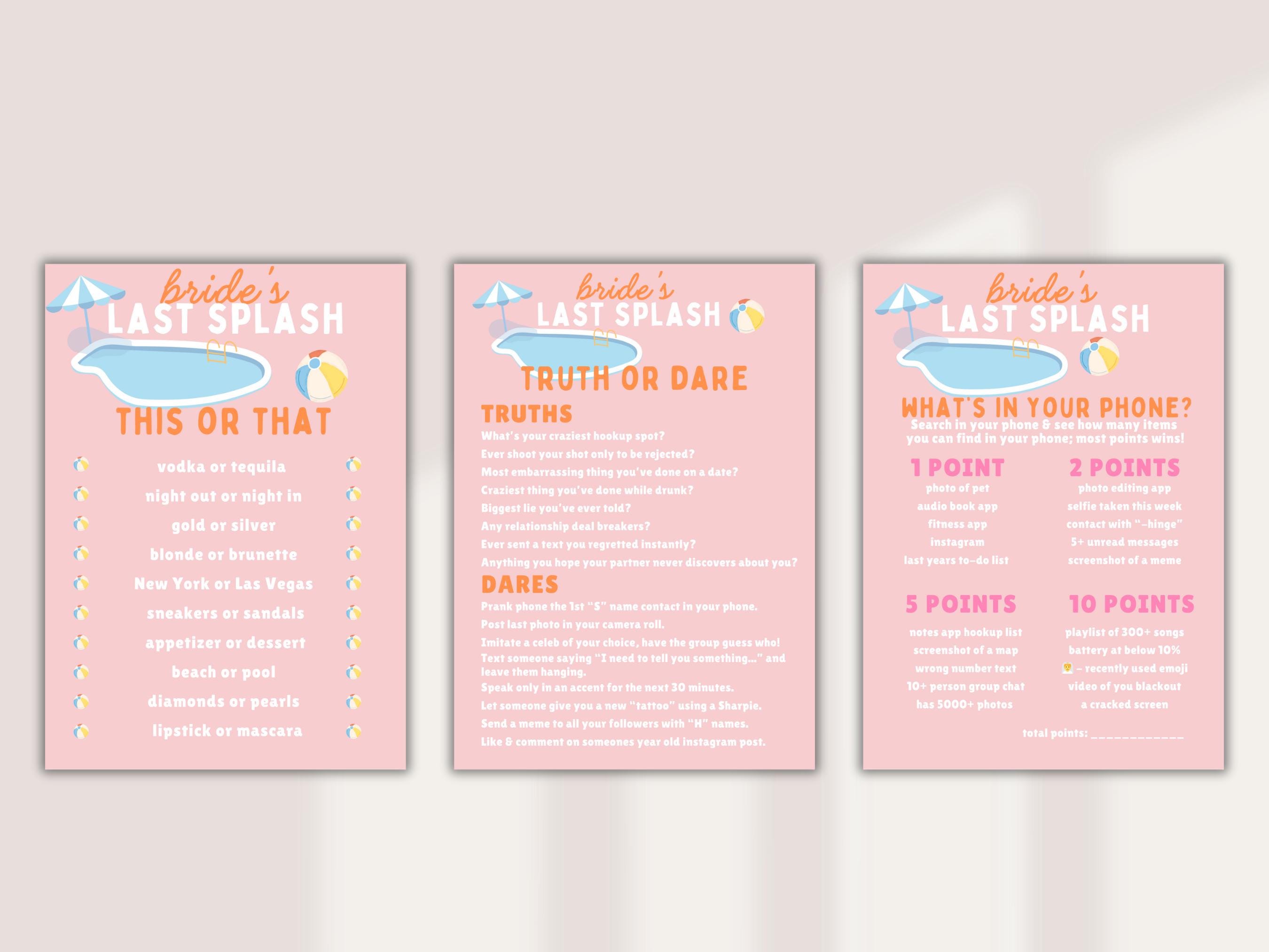 Brides Last Splash Bachelorette Games Printable Drinking Games Pool Party  Bachelorette Printable Party Bundle Beach Hen Do Decorations - Etsy