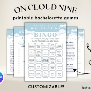 Bachelorette Party Games Printable Bundle Blue Bride on Cloud 9 Hen Do Cloud Wine Ice Breaking Games Hen Party Could Nine DIY Wedding Shower
