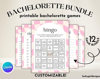 Bachelorette Party Spiele Bundle zum Ausdrucken Spaß Bachelorette Spiele Pink Hen Do Ideen Sommer Hen Dos Dekor Brautparty Bundle Braut Quiz