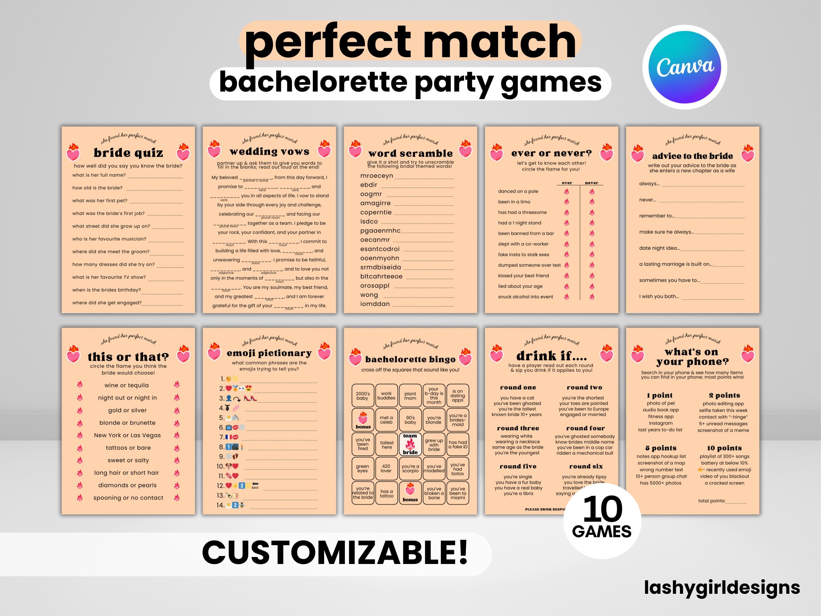Perfect Match Bachelorette Party Games for Bachelorette Party Game Bundle  Game for Hen Party Game Printable Party Game DIY Bachelorette Game - Etsy  Australia