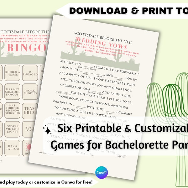 Scottsdale Before the Veil Bachelorette Hen Do Party, Scottsdale Bachelorette Bridal Party Printable Game, Desert Bachelorette Drinking Game