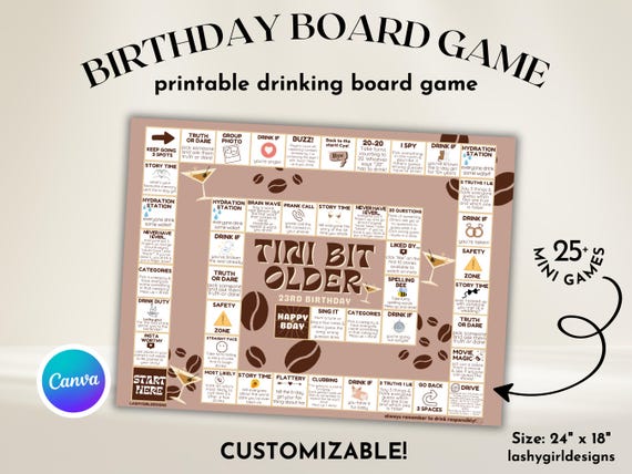Tini Bit Older Birthday Board Game Espresso Martini Birthday Party Decor Girls Night Games Printable Drinking Board Game Bachelorette Board