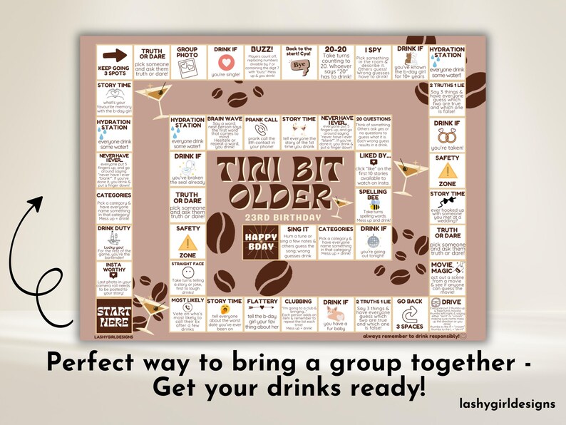 Tini Bit Older Birthday Board Game Espresso Martini Birthday Party Decor Girls Night Games Printable Drinking Board Game Bachelorette Board image 4