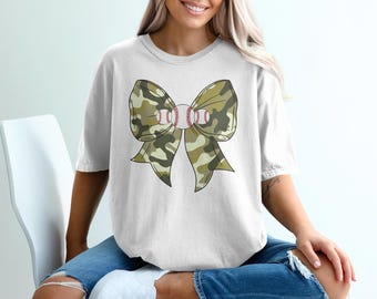 Comfort Colors Camo Coquette Baseball Shirt, Camo Coquette Tee, Baseball Lover, Baseball Gift for women, Game Day Baseball Coquette Shirt.