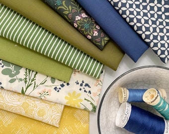 Field Day Curated Bundle | Yellow Green Navy | Warm Colors | Summer Quilt Fabrics with Flowers | Various Art Gallery Fabrics and Designers