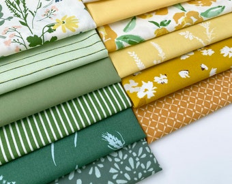 An Afternoon in June Curated Bundle | Green Gold Floral Quilt Bundle | Summer Colors | Various Art Gallery Designers