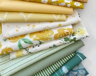An Afternoon in June Curated Bundle | Green Gold Floral Quilt Bundle | Summer Colors | Various Art Gallery Designers