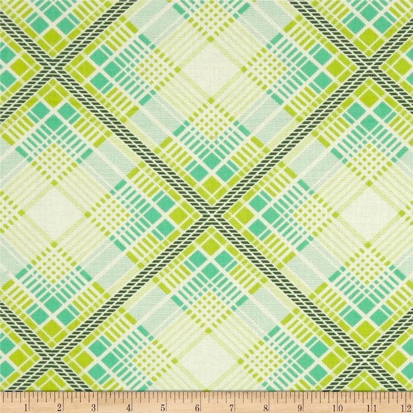 Summer Plaid Turquoise | Up Parasol | Heather Bailey | FreeSpirit Fabrics | PWHB049.TURQU | Green Quilting Fabric | Sold by the 1/2 Yard