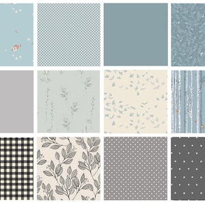 Upper Atmosphere Curated Bundle | Dusty Blue Gray Black Floral Fabrics | Nature Theme | Various AGF Designers and Collections