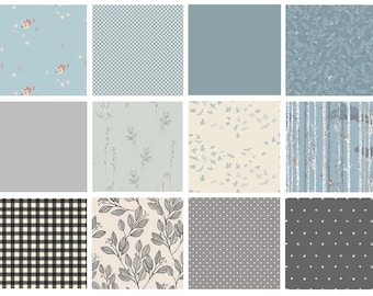 Upper Atmosphere Curated Bundle | Dusty Blue Gray Black Floral Fabrics | Nature Theme | Various AGF Designers and Collections