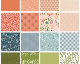 Backyard Bounty Curated Quilt Bundle | Bonnie Christine Amy Sinibaldi | Flowers Fruit | Coral Blue Green | Various Art Gallery Fabrics