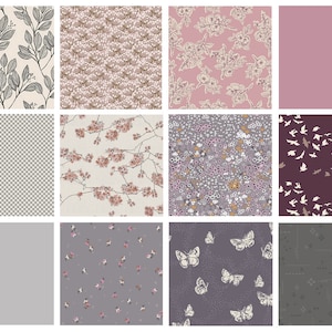 Calming Presence Curated Bundle | Lavender Gray Floral Fabrics | Nature Theme | FQ Half Yard Bundles | Various AGF Designers and Collections