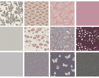 Calming Presence Curated Bundle | Lavender Gray Floral Fabrics | Nature Theme | FQ Half Yard Bundles | Various AGF Designers and Collections