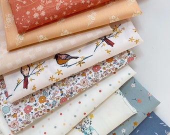 Out on a Limb Curated Bundle | Peach Blue Ivory |  Warm Cool Colors | Quilt Fabrics with Birds | Various Art Gallery Fabrics and Designers