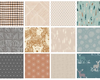 Deep in the Woods Curated Bundle | Forest Animals | Masculine Colors | Fat Quarters for Men and Boys | Various Art Gallery Fabrics