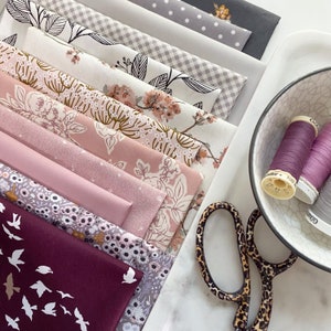 Calming Presence Curated Bundle | Lavender Gray Floral Fabrics | Nature Theme | FQ Half Yard Bundles | Various AGF Designers and Collections