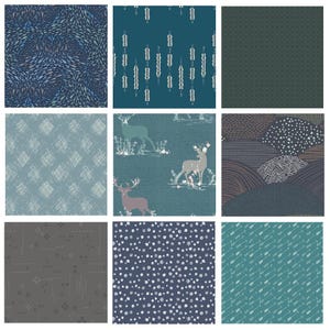 Fat Quarters for Men | Masculine Quilting Fabrics | Woodland Fabrics in Dark Colors | Navy Teal Gray Half Yard Bundle | Fabric with Deer AGF