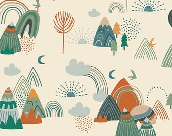 Timberline Dawn | Timberline | Jessica Swift | Art Gallery Fabrics | TMB58205 | Trees Mountains | Sold by the 1/2 Yard