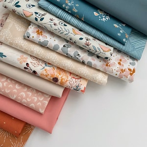 Noteworthy Curated Bundle | Green Blush Peach Floral Quilt Fabric | Bookish Sharon Holland | Birds | Various Art Gallery Fabrics