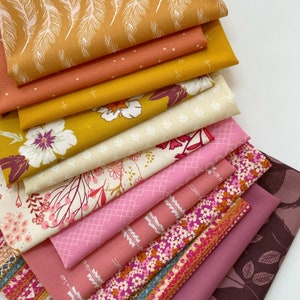 Sunrise Curated Bundle | Eggplant Gold Pink Floral Fabrics | Rich Colors | FQ Half Yard Bundles | Various Art Gallery Designers