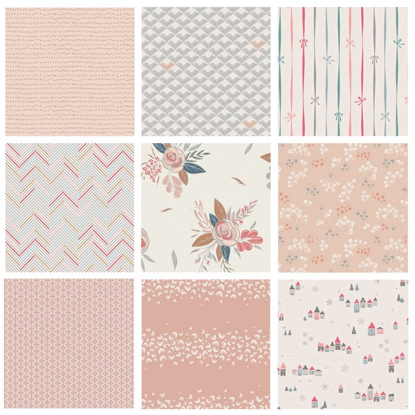Pink and Gray Baby Girl Quilt Bundle | Simple Delicate Patterns | Fat Quarters | Half Yard Bundle | Amy Sinibaldi | Various AGF Designers