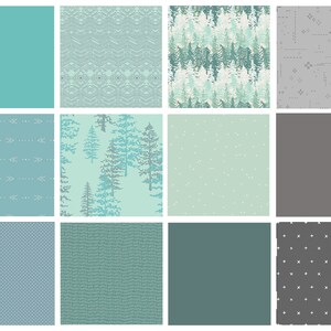 Canyon Fog Custom Quilt Bundle | Nightfall | Heartland | Gray Green Blue | Fat Quarters for Men | Trees Forest Hunting | Art Gallery Fabrics