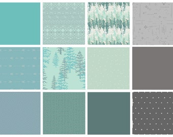 Canyon Fog Custom Quilt Bundle | Nightfall | Heartland | Gray Green Blue | Fat Quarters for Men | Trees Forest Hunting | Art Gallery Fabrics
