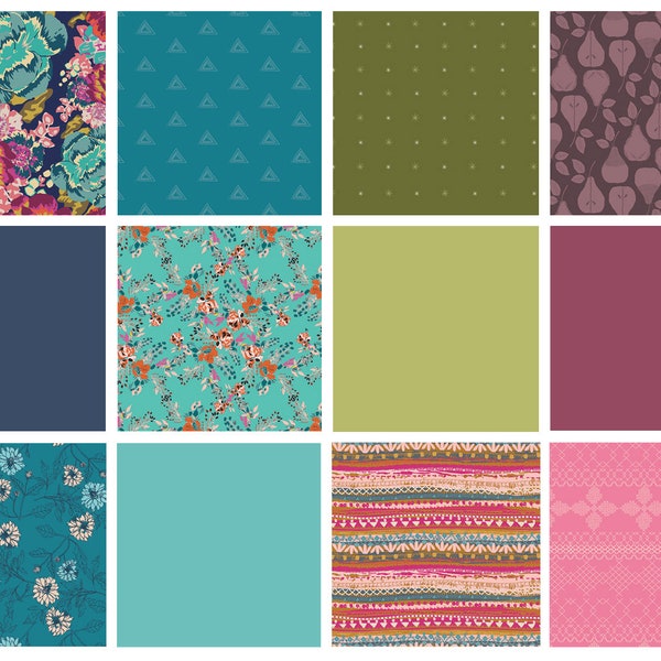 All the Colors Curated Bundle | Green Blue Pink Floral Quilt Bundle | Rich Gemstone Colors | Various Art Gallery Designers