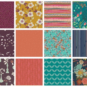 Boho Fabrics for Quilting | Gemstone Colored Fall Fabric Bundle | Autumn Vibes Indie Folk | Modern Floral Fat Quarters | Art Gallery Fabrics