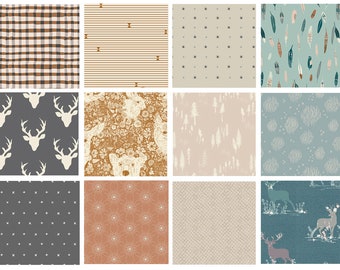 Deep in the Woods Curated Quilt Bundle | Forest Animals | Masculine Colors | Fat Quarters for Men and Boys | Various Art Gallery Fabrics