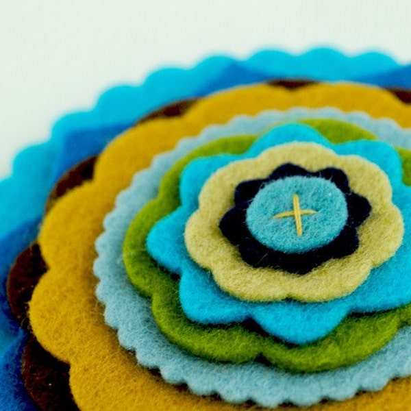 Multicolored Layered Wool Felt Flower Pin
