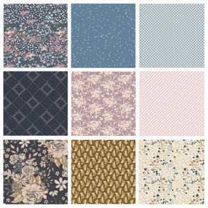 Navy Lavender and Pink Floral Bundle | Spring Colors for Girl&#39;s Quilt | Earthen Playground Observer | Muted Colors | Art Gallery Fabrics