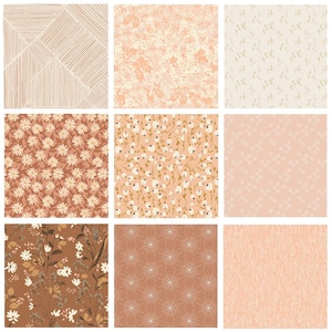 Morning Coffee Curated Bundle | Brown Peach Floral Fabrics in Fat Quarter Half Yard Bundles | The Open Road | Art Gallery Fabrics
