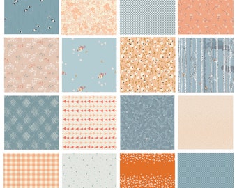 Sunny Day Curated Bundle | Peach and Blue Floral Quilt Fabrics | Various Art Gallery Fabrics and Designers